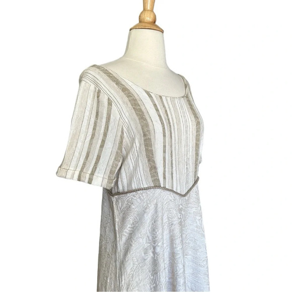 Vintage 90s Handmade MIDI Dress Empire Waist Fall Neutral Jacquard - Picture 5 of 16